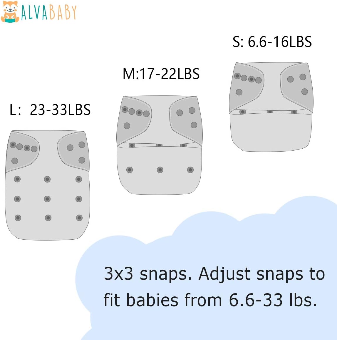 ALVABABY Baby Cloth Diapers 6 Pack with 12 Inserts One Size Adjustable Washable Reusable for Baby Girls and Boys 6DM26 - Image 4